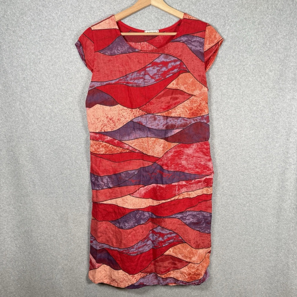 Pure Lino Linen Womens Large Mini Red Cap Sleeve